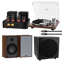 Starting Line 4 Deluxe Bookshelf and Subwoofer Hi-Fi Starter Package with Wood Turntable