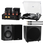 Starting Line 4 Deluxe Bookshelf and Subwoofer Hi-Fi Starter Package with Black Turntable