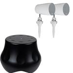 Powered Outdoor Subwoofer and 4" Compact Pendant /Landscape Speaker Bundle White