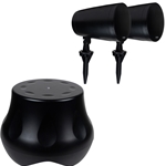 Powered Outdoor Subwoofer and 6-1/2" Compact Pendant /Landscape Speaker Bundle Black