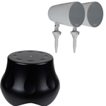 Powered Outdoor Subwoofer and 6-1/2" Compact Pendant /Landscape Speaker Bundle White