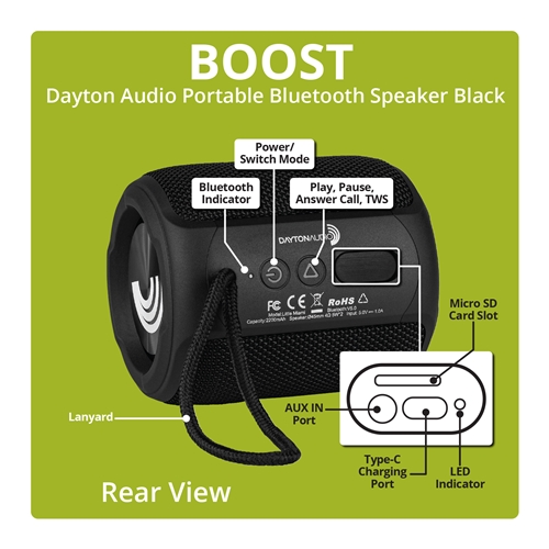 Dayton Audio - Boost Portable Bluetooth Speaker Black