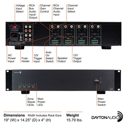 Dayton Audio - MA880 4 Zone Amplifier 8Ch X 80W Class D, 6 Input