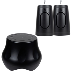 Powered Outdoor Subwoofer and 4" Compact Pendant /Landscape Speaker Bundle Black