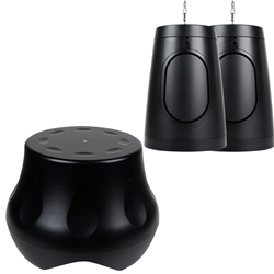 Powered Outdoor Subwoofer and 6-1/2" Compact Pendant /Landscape Speaker Bundle Black