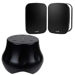 Powered Outdoor Subwoofer and 6-1/2" Indoor/ Outdoor IO65XTB Speaker Bundle Black