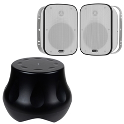 Powered Outdoor Subwoofer and 6-1/2" Indoor/ Outdoor IO65XTW Speaker Bundle White