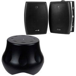 Powered Outdoor Subwoofer and 6-1/2" Indoor /Outdoor IO655BT Speaker Bundle Black