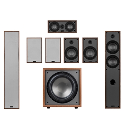 T65 7.1 Home Theater Bundle with 12" 200W Powered Subwoofer Wood